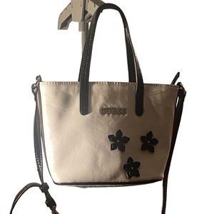 Guess black and white tiny tote crossbody with leopard interior
